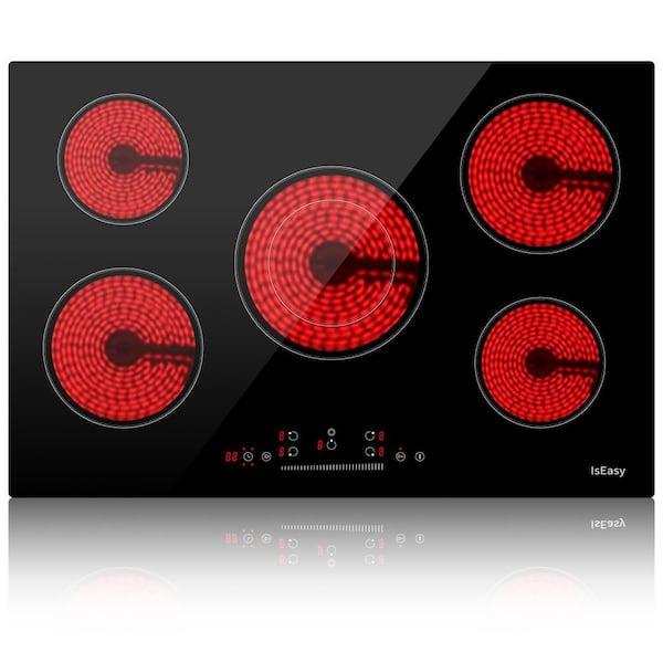 30 in. 5 Elements Ceramic Glass Surface Radiant Electric Cooktop in Black with Dual Element and Touch Control
