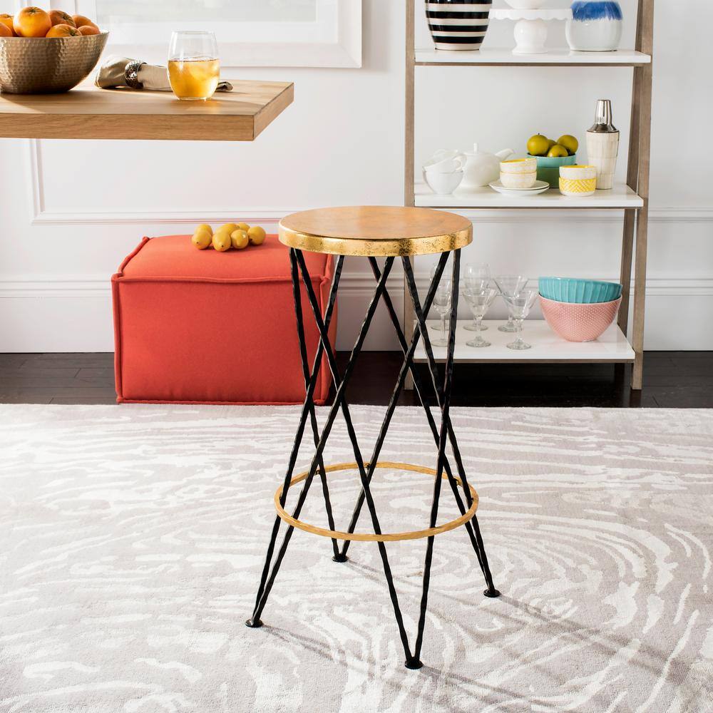 Transitional 30" Black and Gold Metal Bar Stool with Hairpin Legs