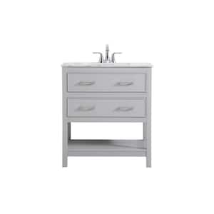 Simply Living 30 in. W x 19 in. D x 34 in. H Bath Vanity in Grey with Calacatta White Engineered Marble Top