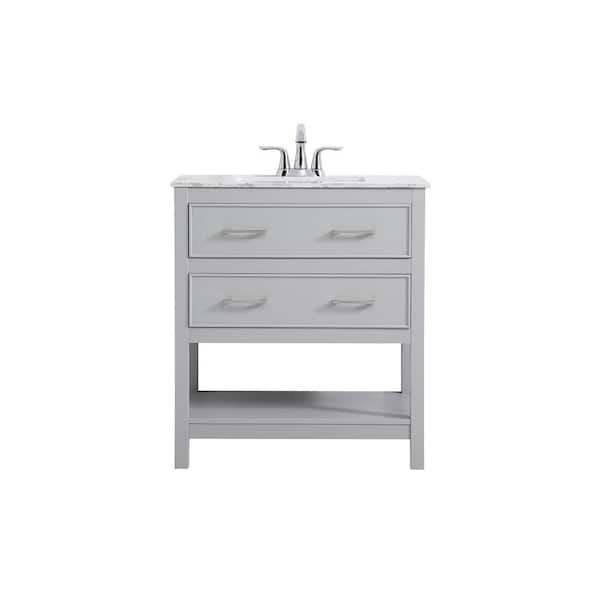 Unbranded Simply Living 30 in. W x 19 in. D x 34 in. H Bath Vanity in Grey with Calacatta White Engineered Marble Top
