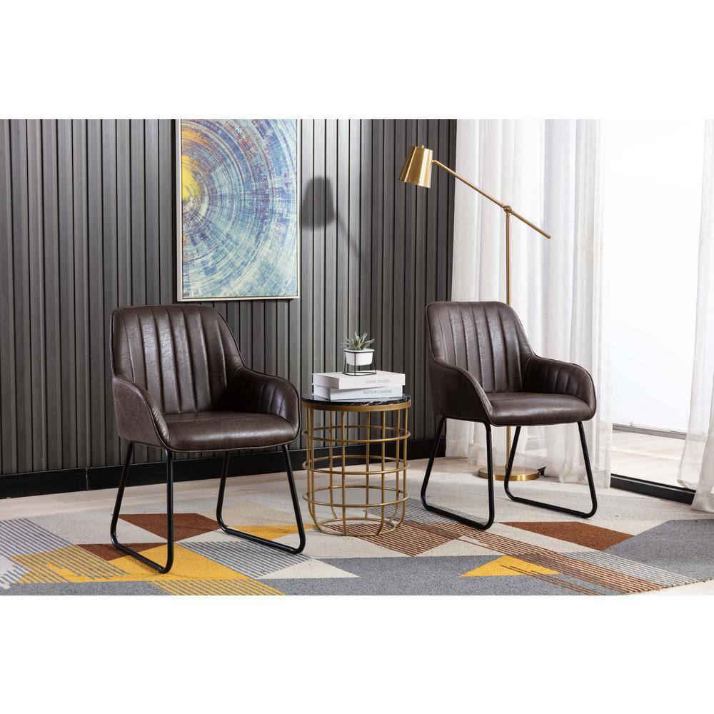 Low-Profile Black Leather Upholstered Arm Chair with Metal Base