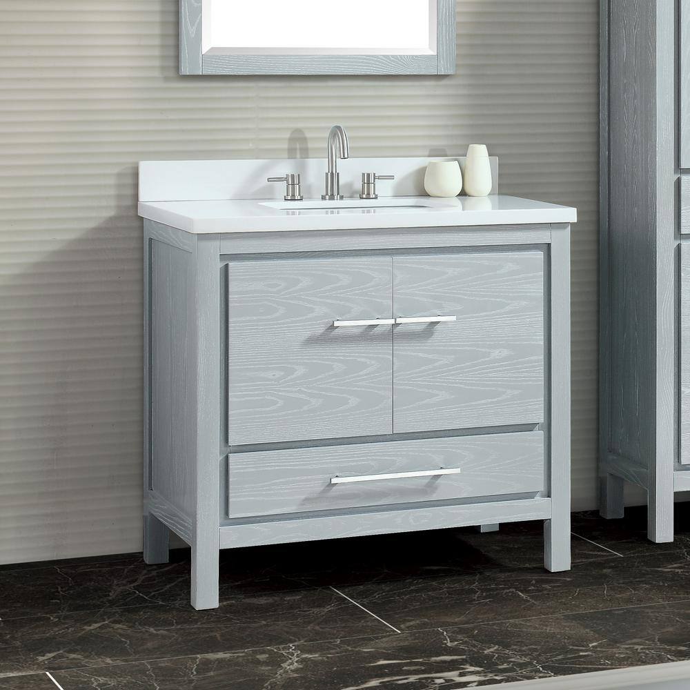 Riley 37" Sea-Salt Gray Solid Wood Single Vanity with Quartz Top