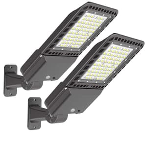 800-Watt Equivalent Integrated LED Bronze Dusk to Dawn Arm Mount LED Street Area Light, 5000K Parking Lot Light (2-Pack)