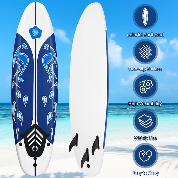 Costway 72 in. White Surfboard Foamie Body Surfing Board W/3
