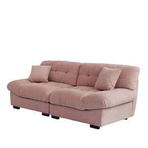 89 in. Velvet 3-Seats Loveseats in Coral Pink