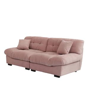 89.1 in. Square Arm Frosted Velvet 3-Seater Rectangle Sofa in Coral Pink