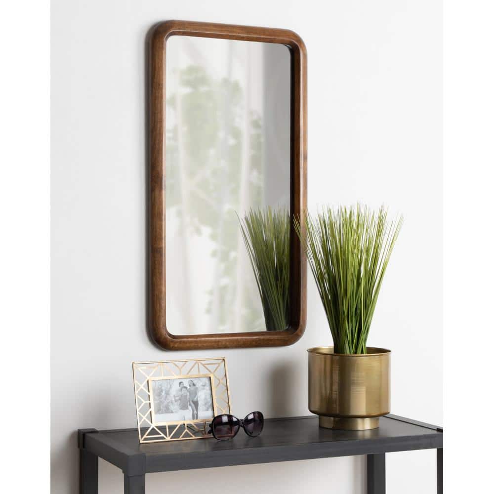Pao 17" x 32" Rounded Rectangular Walnut Wood Vanity Mirror