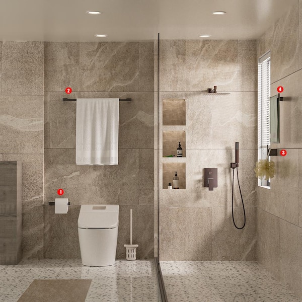 Modern 4-Piece Bath Hardware Set with Mounting Hardware in Matte Black