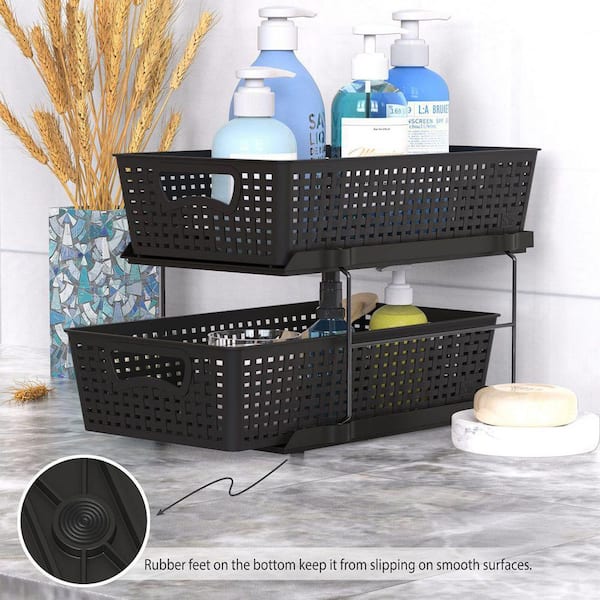 Dracelo 2 Tier Brown Bathroom Sink Organizer Pull-Out Sliding