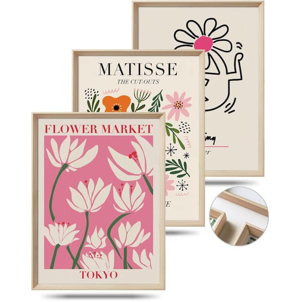 3 pieces Framed Matisse Red Tokyo Flower Poster 16 in. x 12 in.