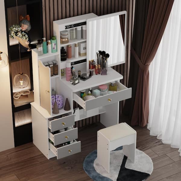 FUFU&GAGA Contemporary White Makeup Vanity Table with 9 Drawers and Mirror  - Ample Storage Space for Beauty Essentials in the Makeup Vanities  department at