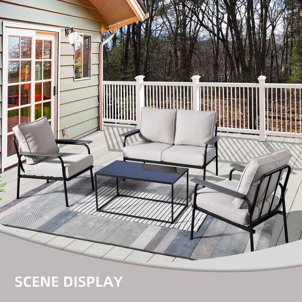 XIZZI Mercury 4-Piece Wicker Outdoor Patio Conversation Seating Set with Beige Cushions