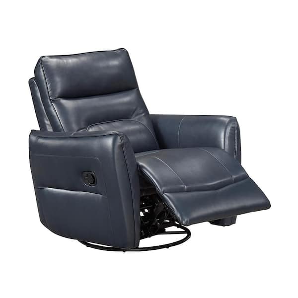 Lazzara Bradford Dark Blue Leather Manual Swivel Glider Recliner