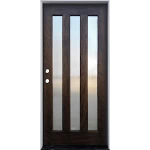 36 in. x 80 in. Espresso Mahogany Right-Hand Inswing 3-Lite with Reed Glass Prehung Front Door - FSC 100%
