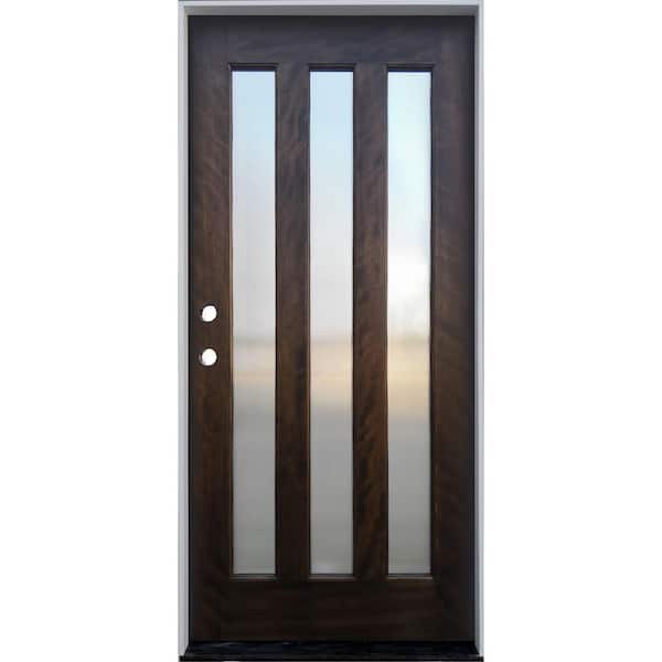Pacific Entries 36 in. x 80 in. Espresso Mahogany Right-Hand Inswing 3-Lite with Reed Glass Prehung Front Door - FSC 100%