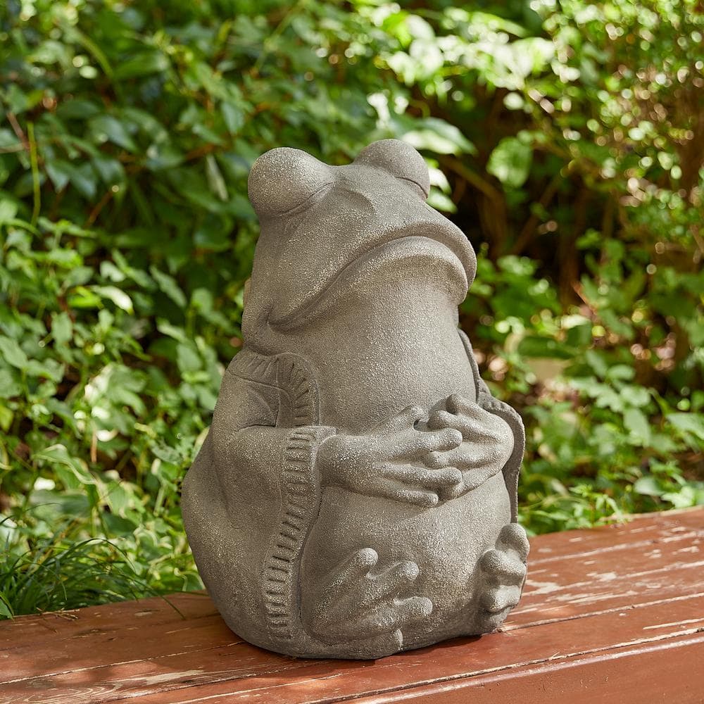 16.75" Gray Faux Concrete Zen-Style Frog Garden Statue