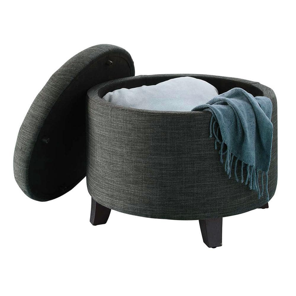 Elegant Tufted Round Storage Ottoman in Dark Gray