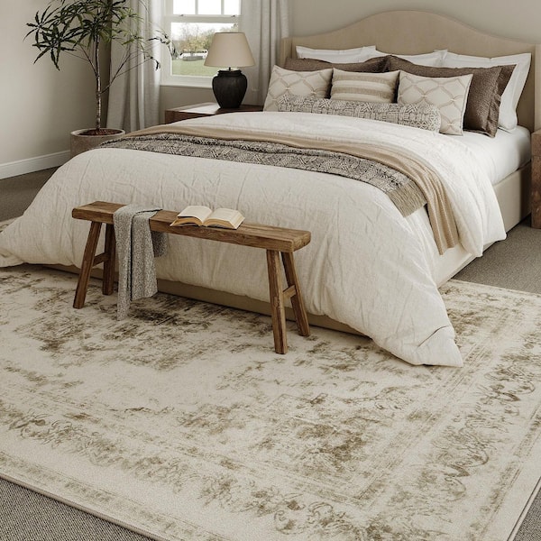Persia Taupe 6 ft. x 9 ft. Vintage Medallion Distressed Area Rug