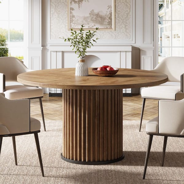 Boyel Living Walnut Wood 55.1 in. Pedestal Base Dining Table Seats