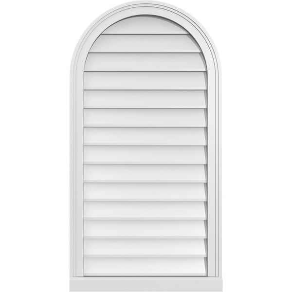 Ekena Millwork 22 in. x 42 in. Round Top Surface Mount PVC Gable Vent: Decorative with Brickmould Sill Frame
