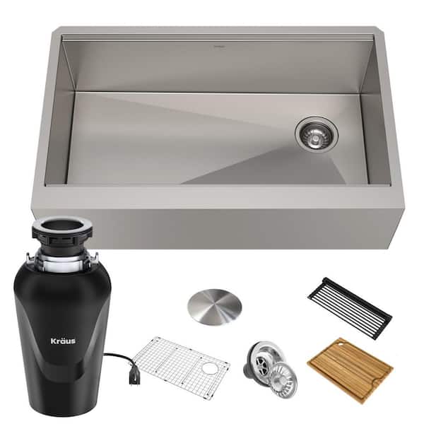 Kore 16 Gauge Stainless Steel 33" Single Bowl Farmhouse Apron Kitchen Sink with WasteGuard Garbage Disposal