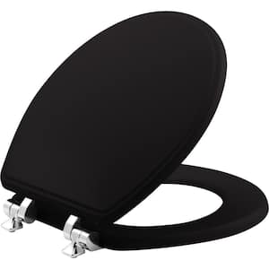 Weston Slow Close Round Closed Front Enameled Wood Toilet Seat in Black Never Loosens Chrome Metal Hinge