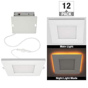 6 in. Square Canless Adjustable CCT Integrated LED Recessed Light w/ Night Light Feature & Black Trim Option (12-Pack)