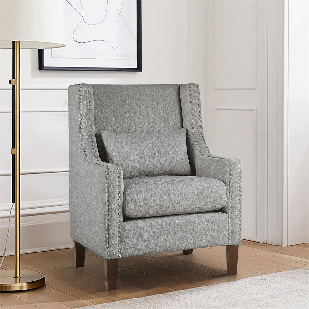 Modern Elegance Gray Manufactured Wood Accent Chair with Nailhead Trim