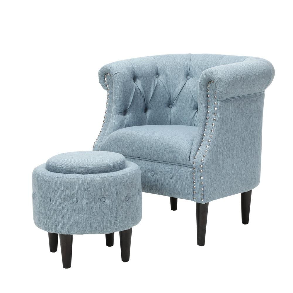 Noble House Caleb Fabric Club Chair and Ottoman Set, Blue