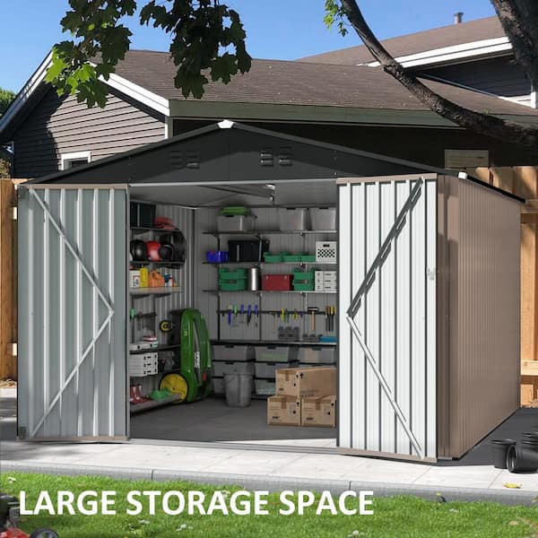 VIWAT 10 ft. W x 10 ft. D Metal Outdoor Storage Shed with Lockable