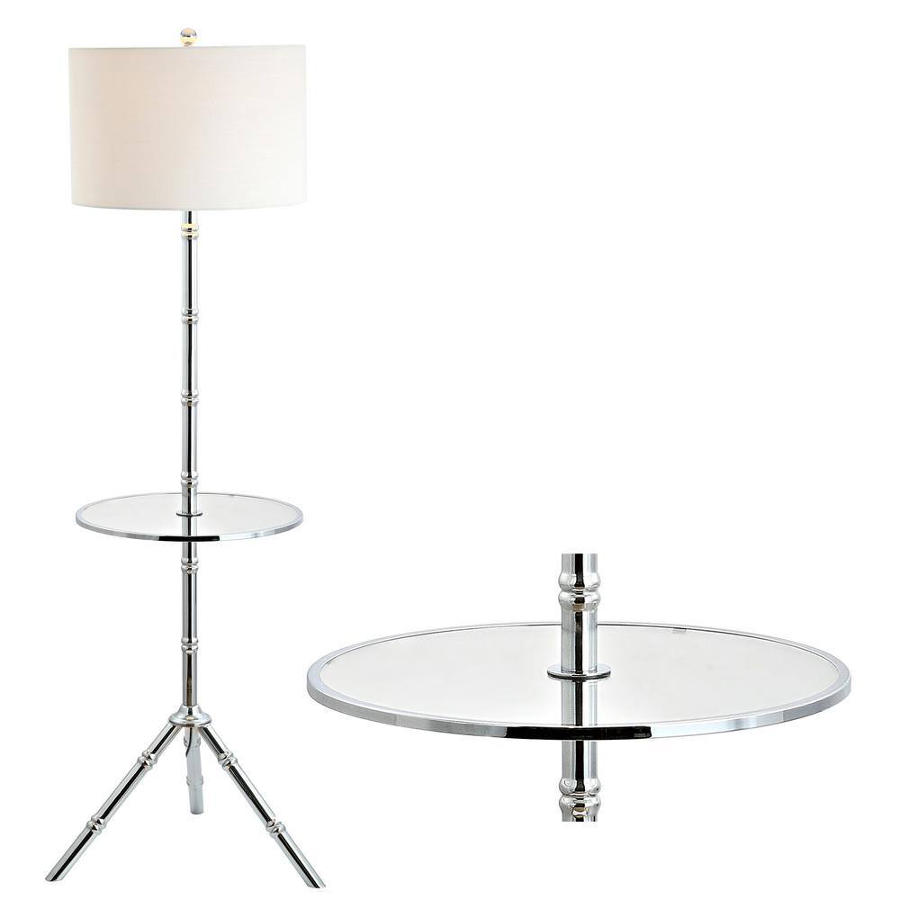 Chrome Tripod Floor Lamp with Drum Shade and Table