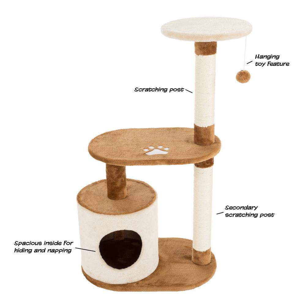 Tan and Brown 3-Tier Cat Tree with Condo and Scratching Posts