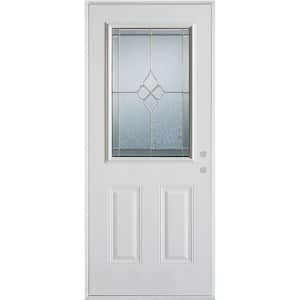 32 in. x 80 in. Geometric Zinc 1/2 Lite 2-Panel Painted White Left-Hand Inswing Steel Prehung Front Door