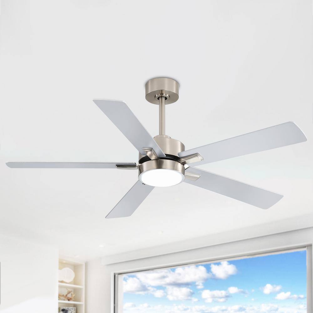 Satin Nickel 52-Inch Ceiling Fan with LED Light and Remote