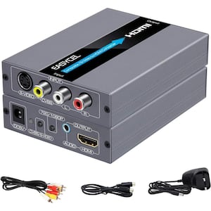 RCA Composite CVBS AV/Svideo + R/L Audio Input to HDMI Output Upscale Converter in Gray