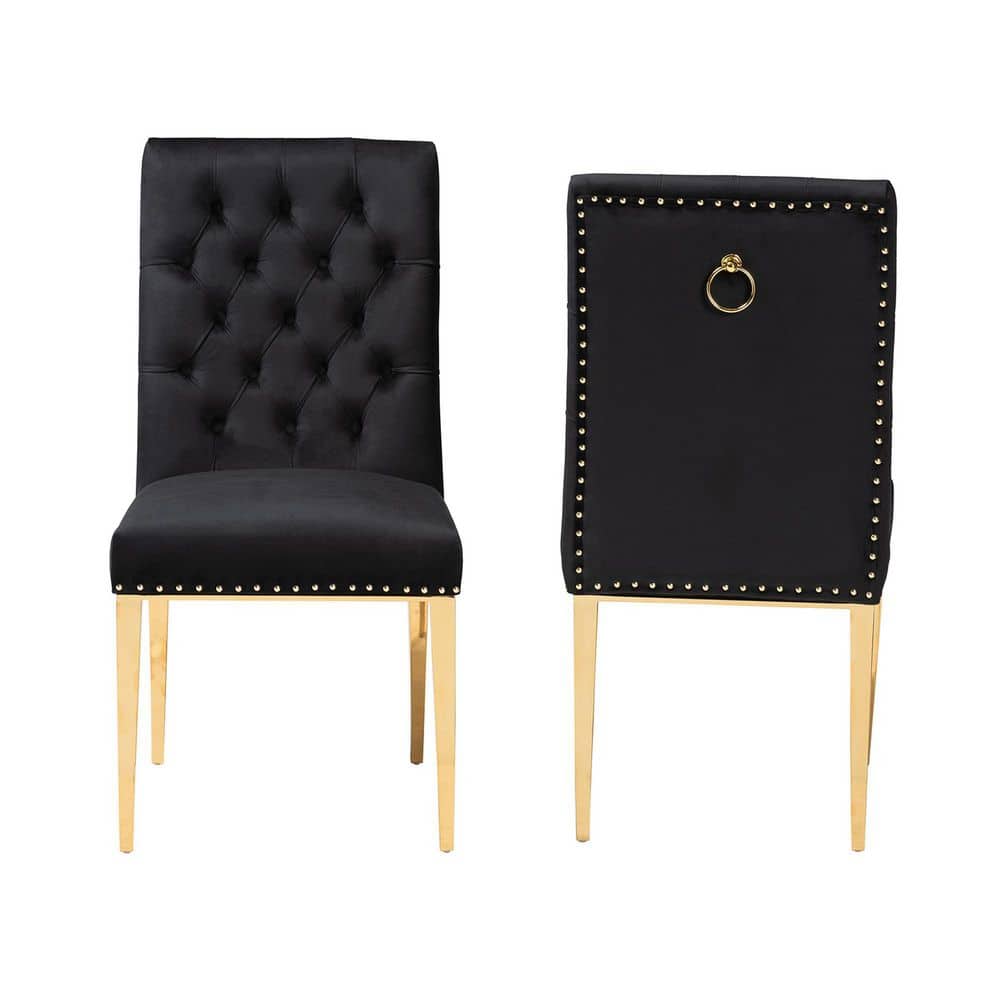 Black Velvet and Gold Upholstered Dining Side Chair Set