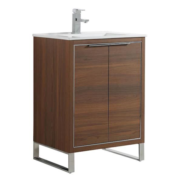 FINE FIXTURES Opulence 24 in. W x 18 in. D x 33.5 in. H Bath Vanity in Walnut Ebony with White Ceramic Top