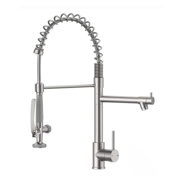 Commercial Pull Down Kitchen Sink Faucet with Sprayer in Brushed Nickel 21 in. H x 6.8 in. W x 9.45 in. D