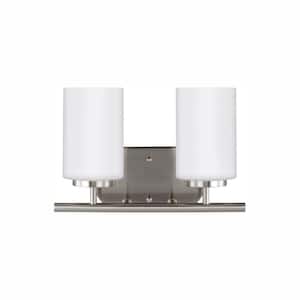 Oslo 12.5 in. 2-Light Brushed Nickel Transitional Contemporary Bathroom Vanity Light with Dimmable LED Light Bulbs