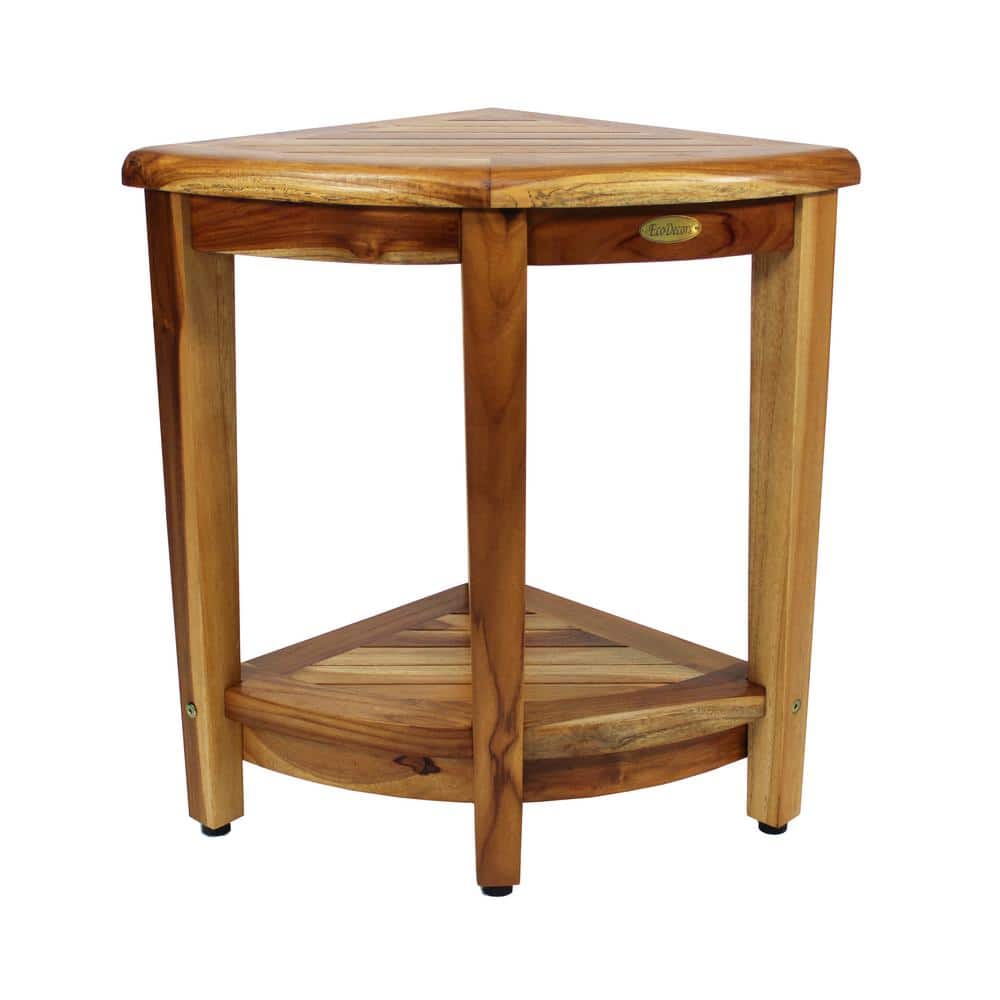 Snazzy Corner 24 in. Tall Teak Wood Corner Shower Bench with Shelf
