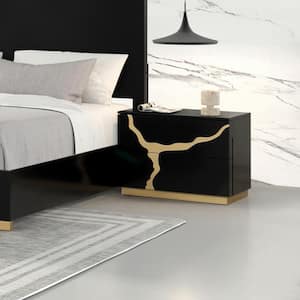 Rove Black and Gold Accents 2-Drawer 28 in. W Nightstand