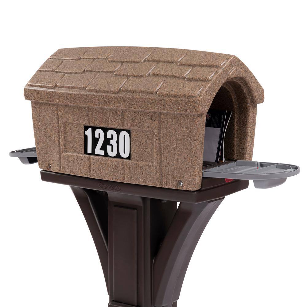 Classic Brown Plastic Post Mount Mailbox with Dual Access