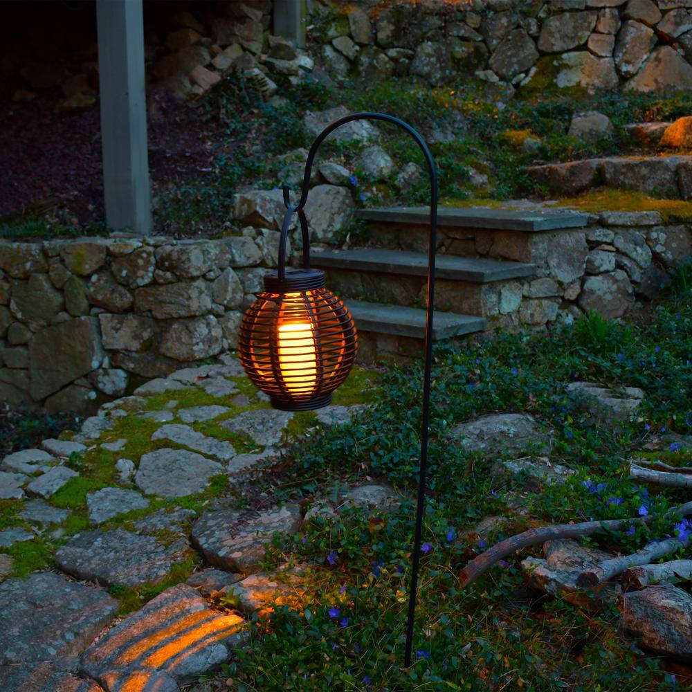 Black Plastic Hanging Solar Basket Lantern with LED Candle