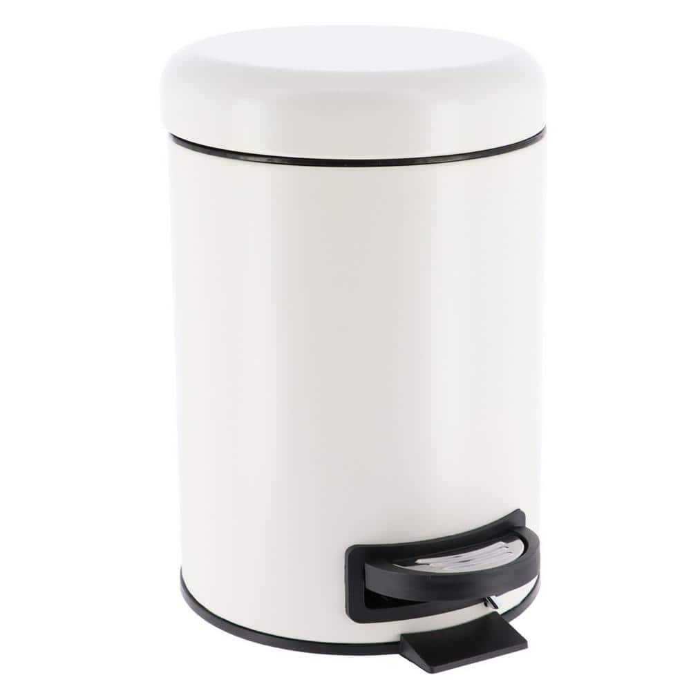 White Metal Soft Close Lid Bathroom Pedal Trash Can, 3 Liters
