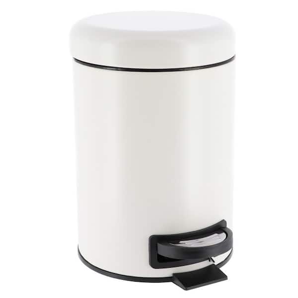EVIDECO French home goods 3 l/ 0.8 Gal. Soft Close Small Round Metal Bath Floor Step Trash Can Waste Bin in White