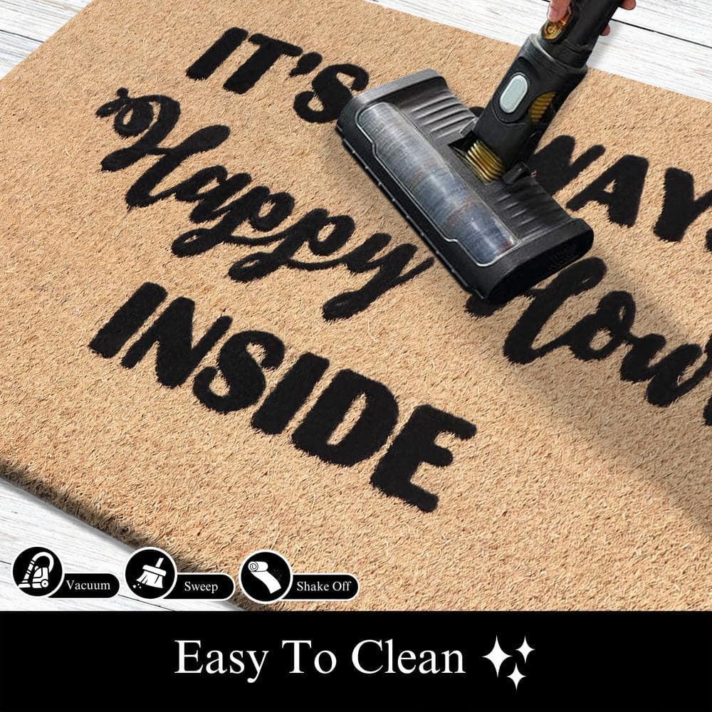 Happy Hour Black Natural Coir Outdoor Welcome Doormat, 24" x 36"