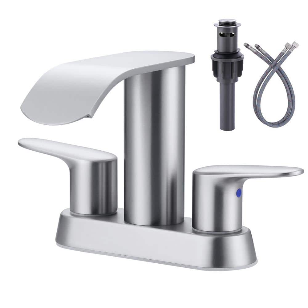 4 in. Centerset Double-Handle Waterfall Bathroom Sink Faucet Stainless Steel with Pop Up Drain Kit in Brushed Nickel price history on PriceWatchPro