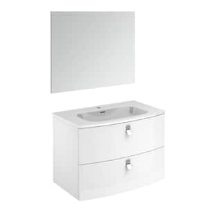 Rondo 31.6 in. W x 19.3 in. D x 31.7 in. H Complete Bathroom Vanity Unit in Gloss White with Mirror