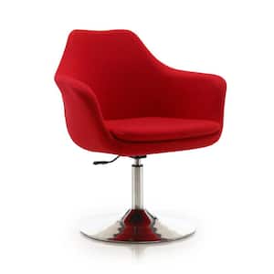 Kinsey Red and Polished Chrome Wool Blend Adjustable Height Swivel Accent Chair