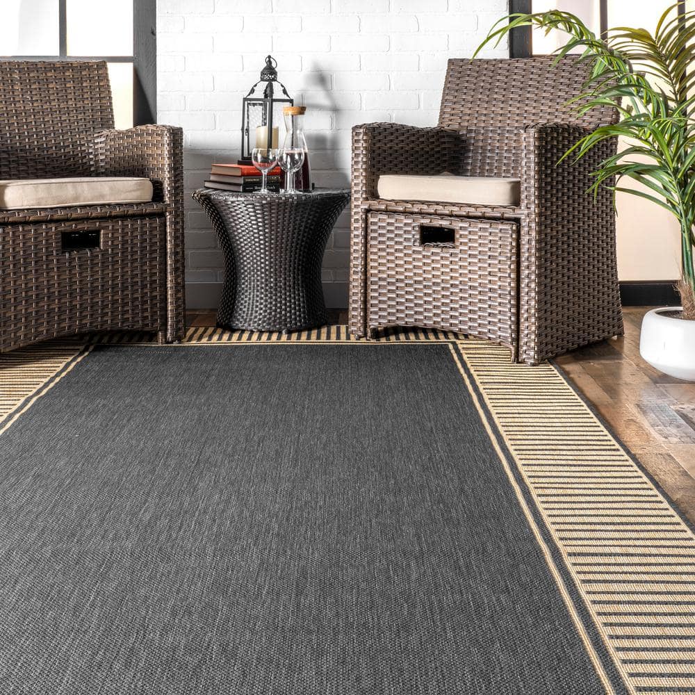 Dark Grey Rectangular Synthetic Indoor/Outdoor Area Rug